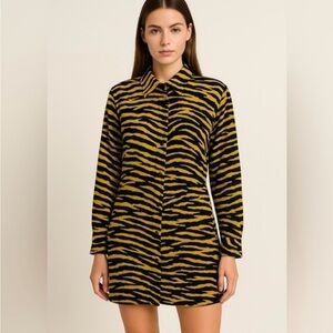 Mango NWT Yellow and Black Tiger Stripe Shirt Dress